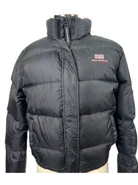 Polo Jeans Co Ralph Lauren Puffer Jacket Womens M Black Cropped Flag Logo